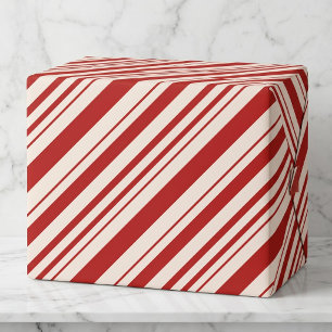 Red White Diagonal Candy Cane Stripe Wrapping Paper