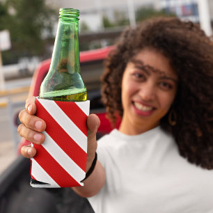 Red White Diagonal Stripes Can Cooler