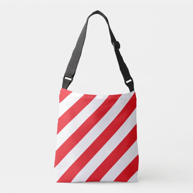 Red White Diagonal Stripes Crossbody Bag (Front)