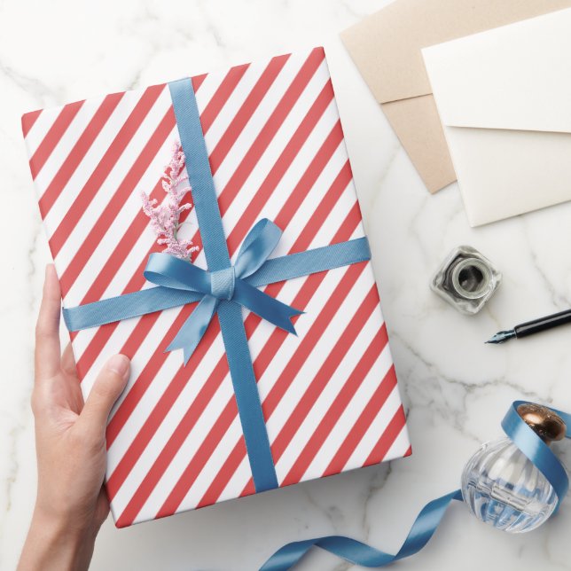 Red & White Diagonal Stripes Wrapping Paper (Gifting)