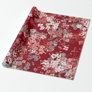 Red White Ditsy Flower Pastel Boho 70s Vintage Wrapping Paper