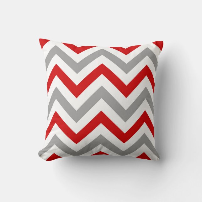 Red, White, Dk Grey Large Chevron ZigZag Pattern Cushion (Front)