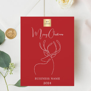 Red white doodle reindeer business Christmas Flyer