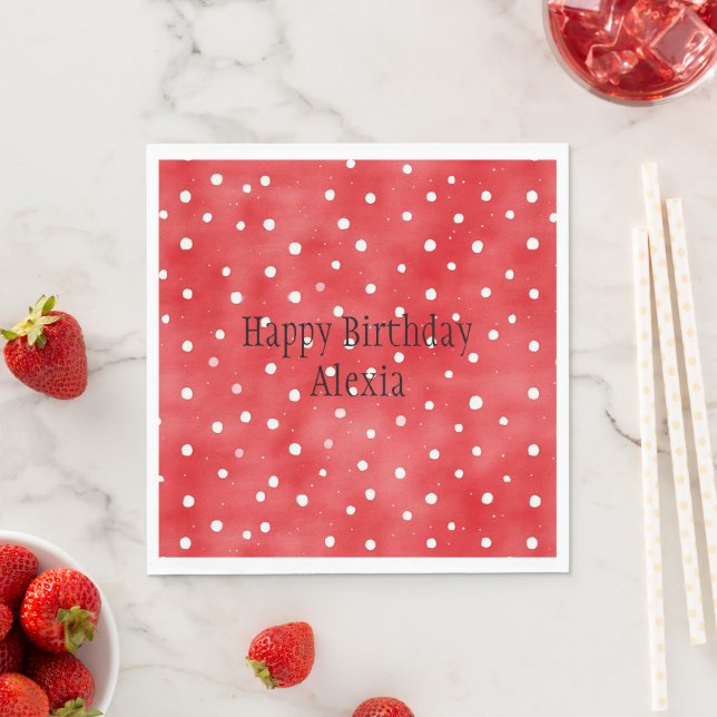 Red White Dots Birthday Napkin (Insitu)