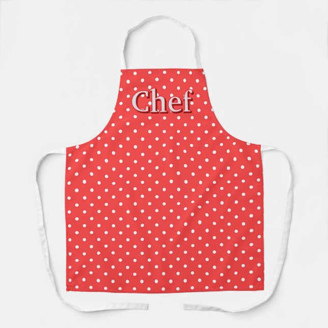 Red White Dots Chef  Apron (Front)