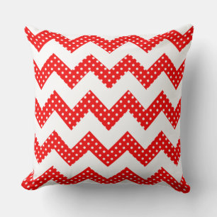 Red White Dots Chevron Decorative Pillow