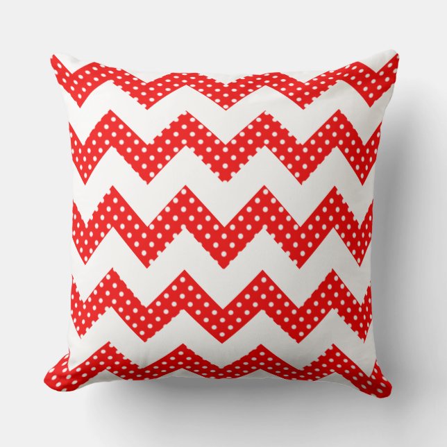 Red White Dots Chevron Decorative Pillow (Front)