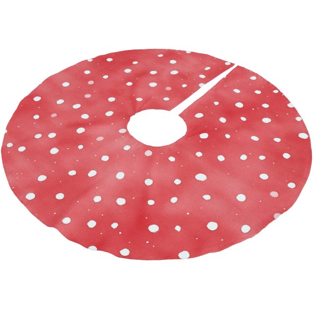 Red White Dots Christmas Brushed Polyester Tree Skirt (Angled)