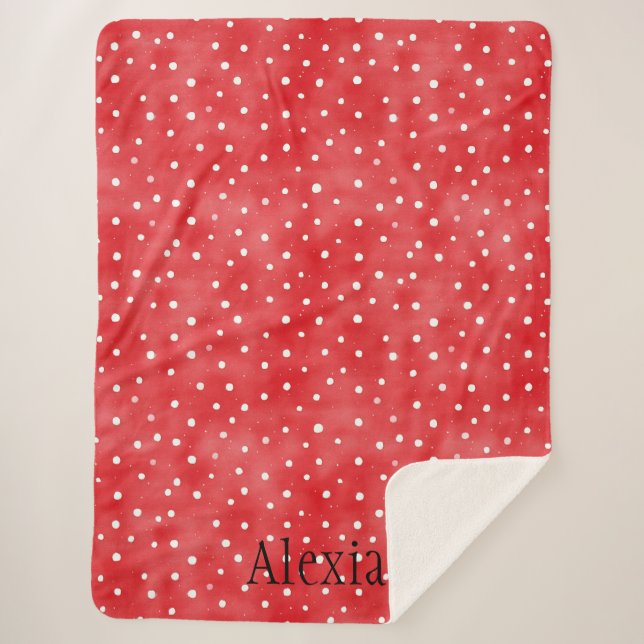 Red White Dots Sherpa Blanket (Front)