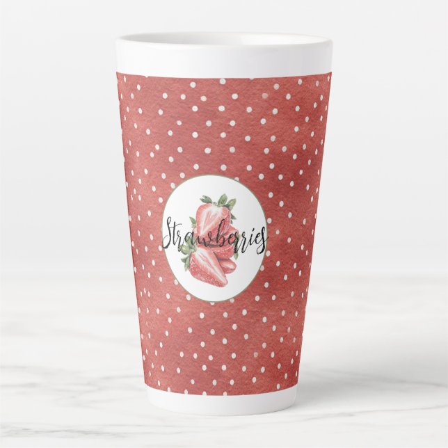 Red White Dots Strawberries Fruit   Latte Mug (Front)