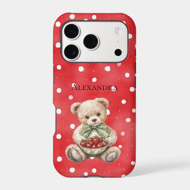Red White Dots Strawberries Teddy Bear (Back)