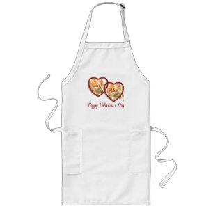Red White Double Heart Cute Happy Valentines Day Long Apron