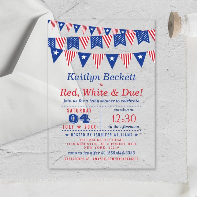 Red, White & Due | 4th Of July Baby Shower Acrylic Invitations (Creator Uploaded)