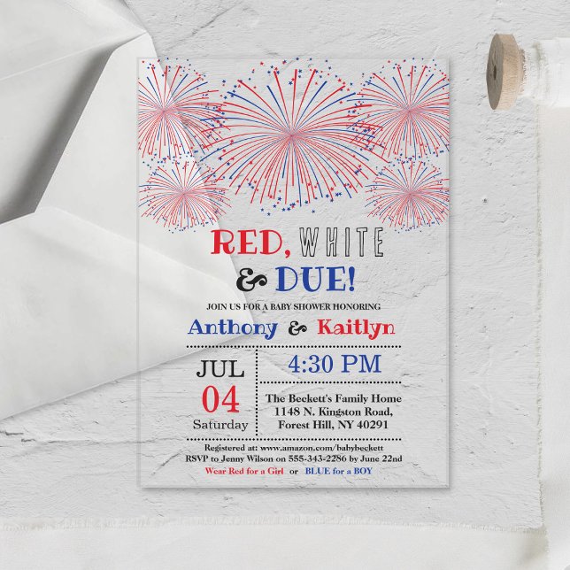 Red, White & Due! 4th Of July Baby Shower Acrylic Invitations (Creator Uploaded)