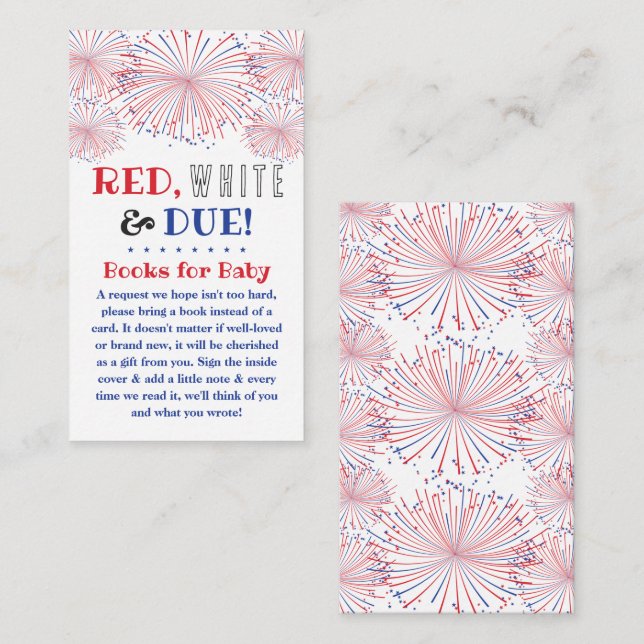 Red, White & Due! 4th Of July Baby Shower Book Enclosure Card (Front/Back)
