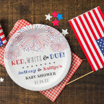 Red, White & Due! 4th Of July Baby Shower Paper Plate<br><div class="desc">Celebrate in style with these trendy 4th of July baby shower paper plates. The design is easy to personalise with your own wording and your family and friends will be thrilled when they see these fabulous party plates. Matching items can be found in the collection.</div>