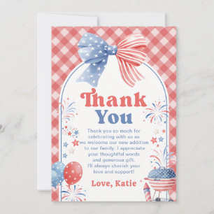 Red White & Due 4th of July Baby Shower Thank You Card
