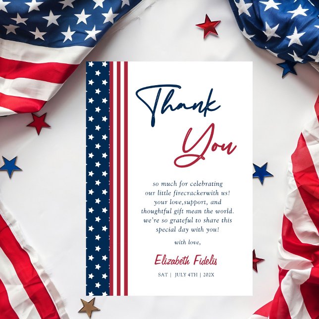 Red White & Due 4th of July Baby Shower Thank You Card (Creator Uploaded)