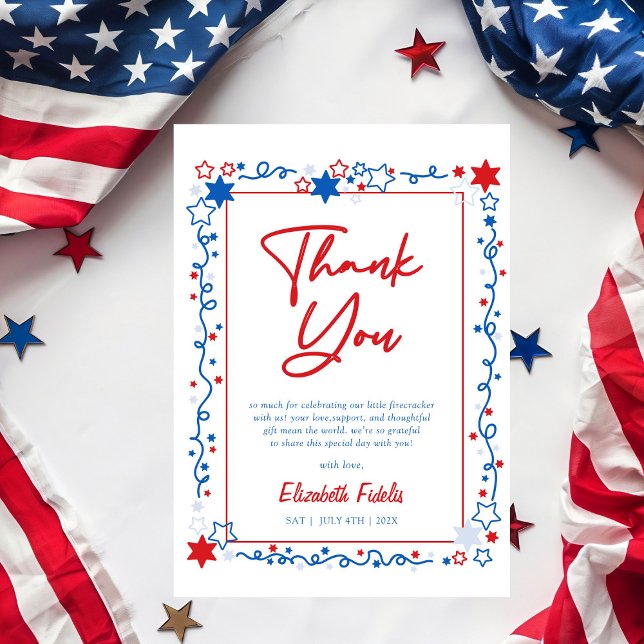 Red White & Due 4th of July Baby Shower Thank You Card (Creator Uploaded)