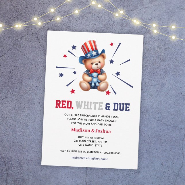 Red White Due 4th Of July Boy Baby Shower  Invitation (Red White Due 4th Of July Boy Baby Shower Invitation
)