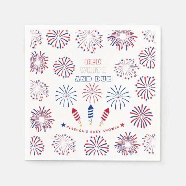 Red White Due 4th of July firecrackers baby shower Napkin (Front)