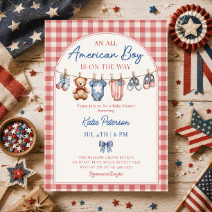 Red White & Due All American Boy Baby Shower Invitation