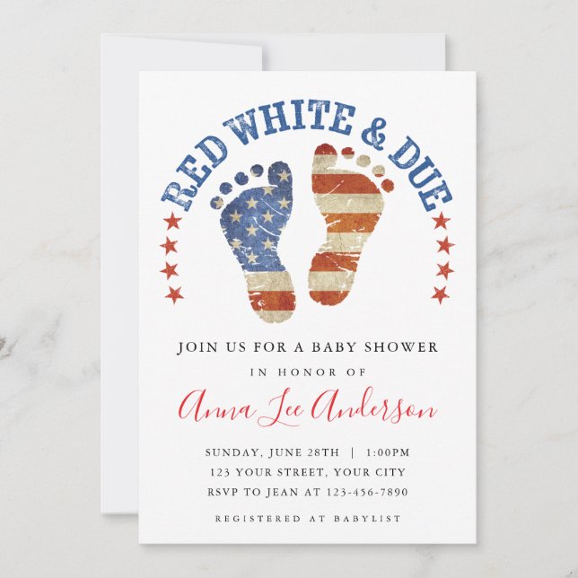 Red White & Due Baby Shower Invitation (Front)