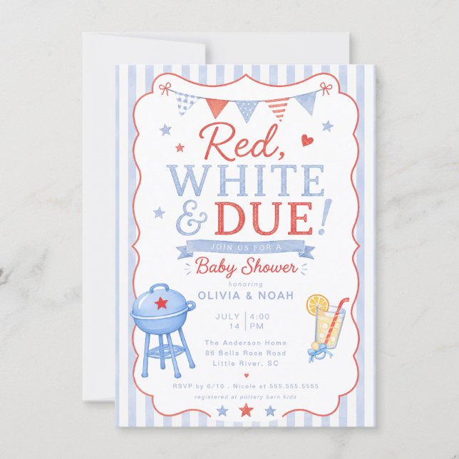 Red White & Due BBQ Baby Shower Invitation (Front)