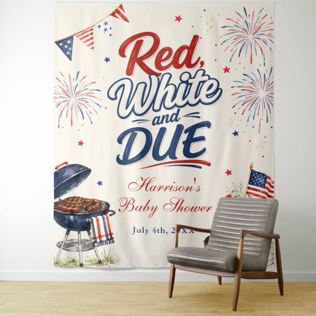Red, White & Due BBQ Baby Shower Tapestry (In Situ)