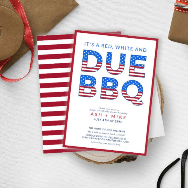 Red White & Due BBQ Gender Reveal Baby Shower Invitation (Creator Uploaded)