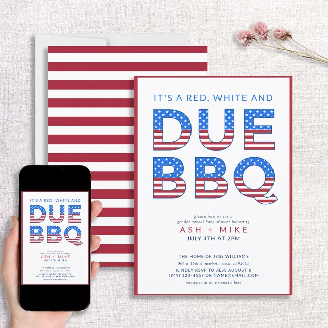 Red White & Due BBQ Gender Reveal Baby Shower Invitation (Creator Uploaded)