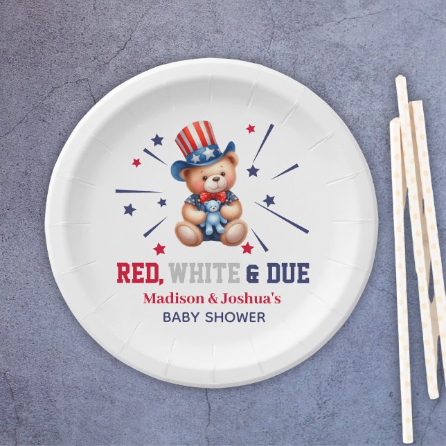 Red White Due Bear 4th Of July Baby Shower Paper Plate (Red White Due Bear 4th Of July Baby Shower Paper Plates
)