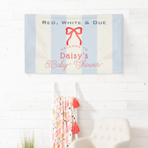 Red White & Due Blue Bow Stripes Boy Baby Shower Banner