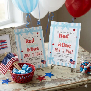 Red White & Due Blue Stripes & Bows Baby Shower Invitation