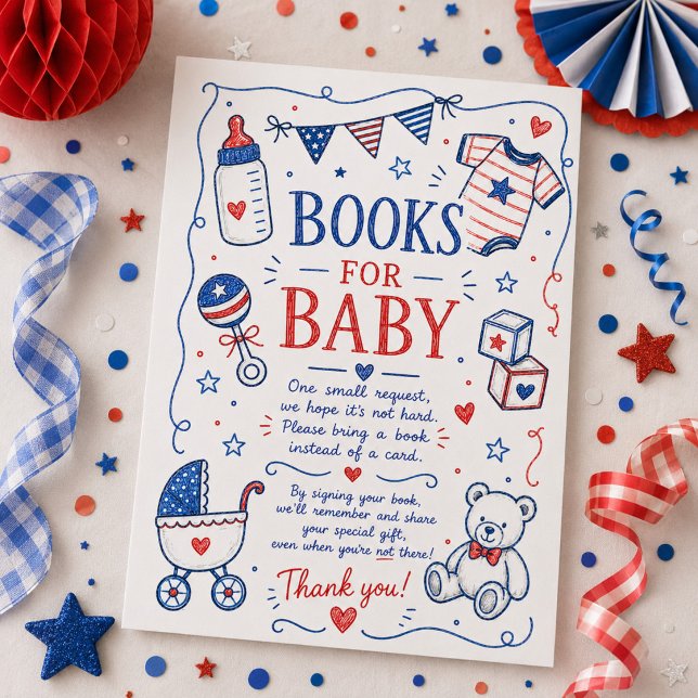 Red White Due Books for Baby Enclosure Card (Creator Uploaded)