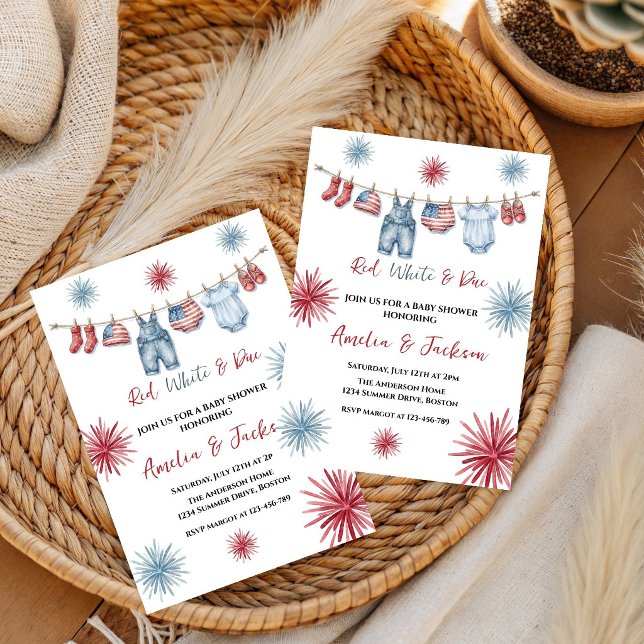 Red White Due Bow 4th of July Theme Baby Shower  Invitation (Creator Uploaded)