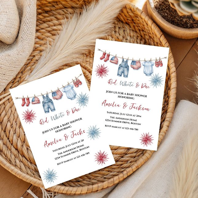 Red White Due Bow 4th of July Theme Baby Shower  Invitation (Creator Uploaded)