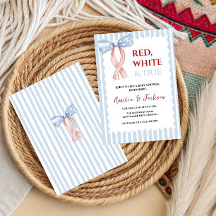 Red White Due Bow 4th of July Theme Baby Shower  Invitation