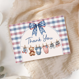 Red White & Due Boy Baby Shower Thank You Card