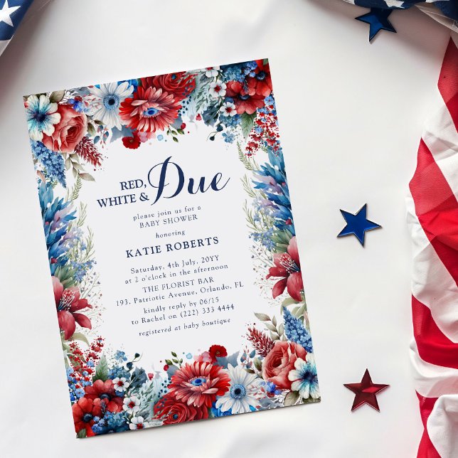 Red, White & Due Floral 4th July Baby Shower Invitation (Creator Uploaded)