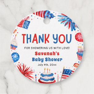 Red, White & Due Gender Neutral Baby Shower Favour Tags