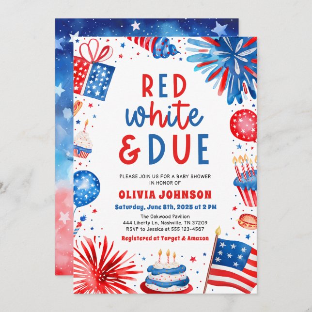 Red, White & Due Gender Neutral Baby Shower Invitation (Front/Back)