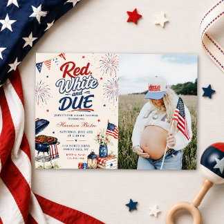 Red, White & Due Gender Neutral Baby Shower Photo Invitation