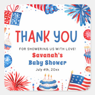 Red, White & Due Gender Neutral Baby Shower Square Sticker