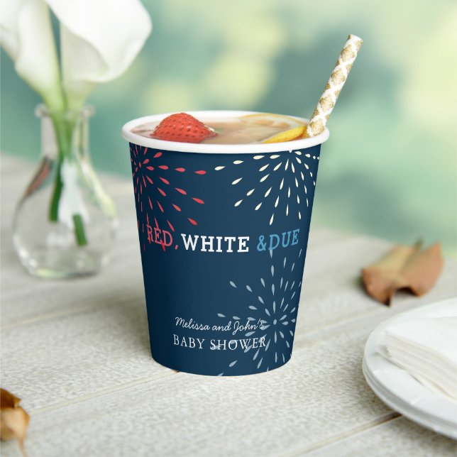 Red, White & Due July 4th Fireworks Baby Shower Paper Cups (Insitu)