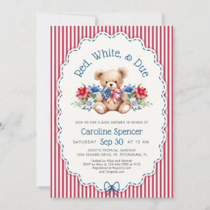 Red White Due July Patriotic Baby Shower Invitation