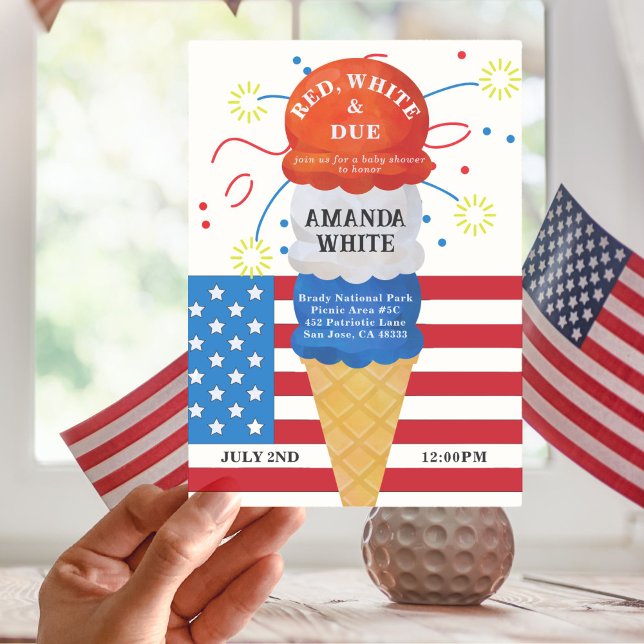 Red White Due Patriotic 4th Baby Shower Invitation (Creator Uploaded)