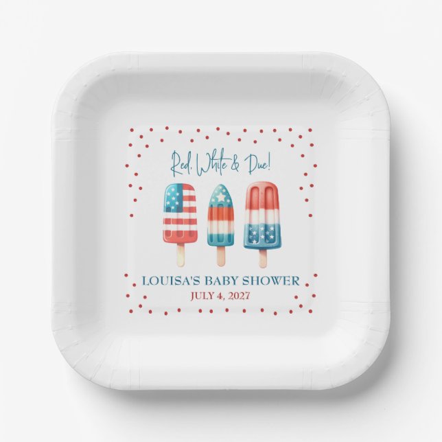 Red, White & Due! Patriotic Popsicle Baby Shower Paper Plate (Front)