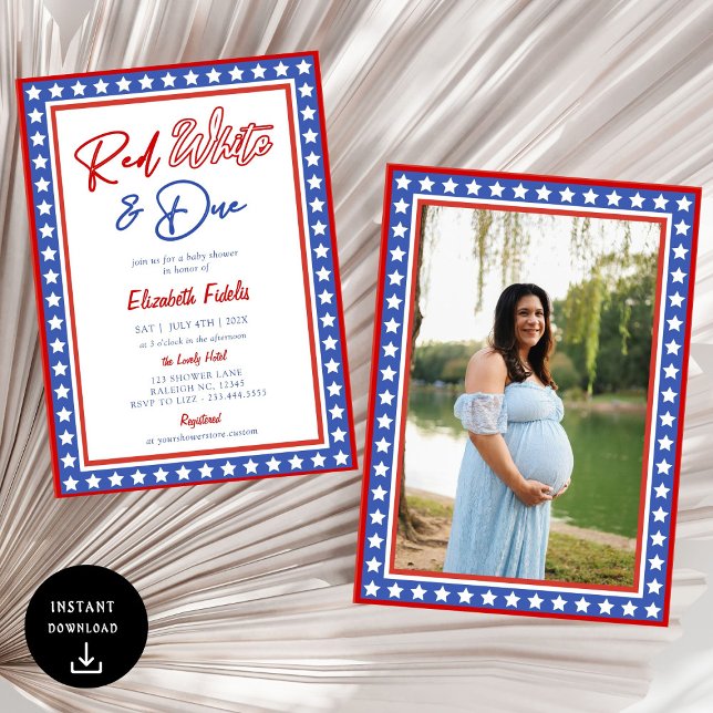 Red White & Due Stars 4th of July Baby Shower Invitation (Creator Uploaded)