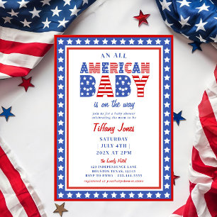 Red White & Due Stars 4th of July Baby Shower Invitation
